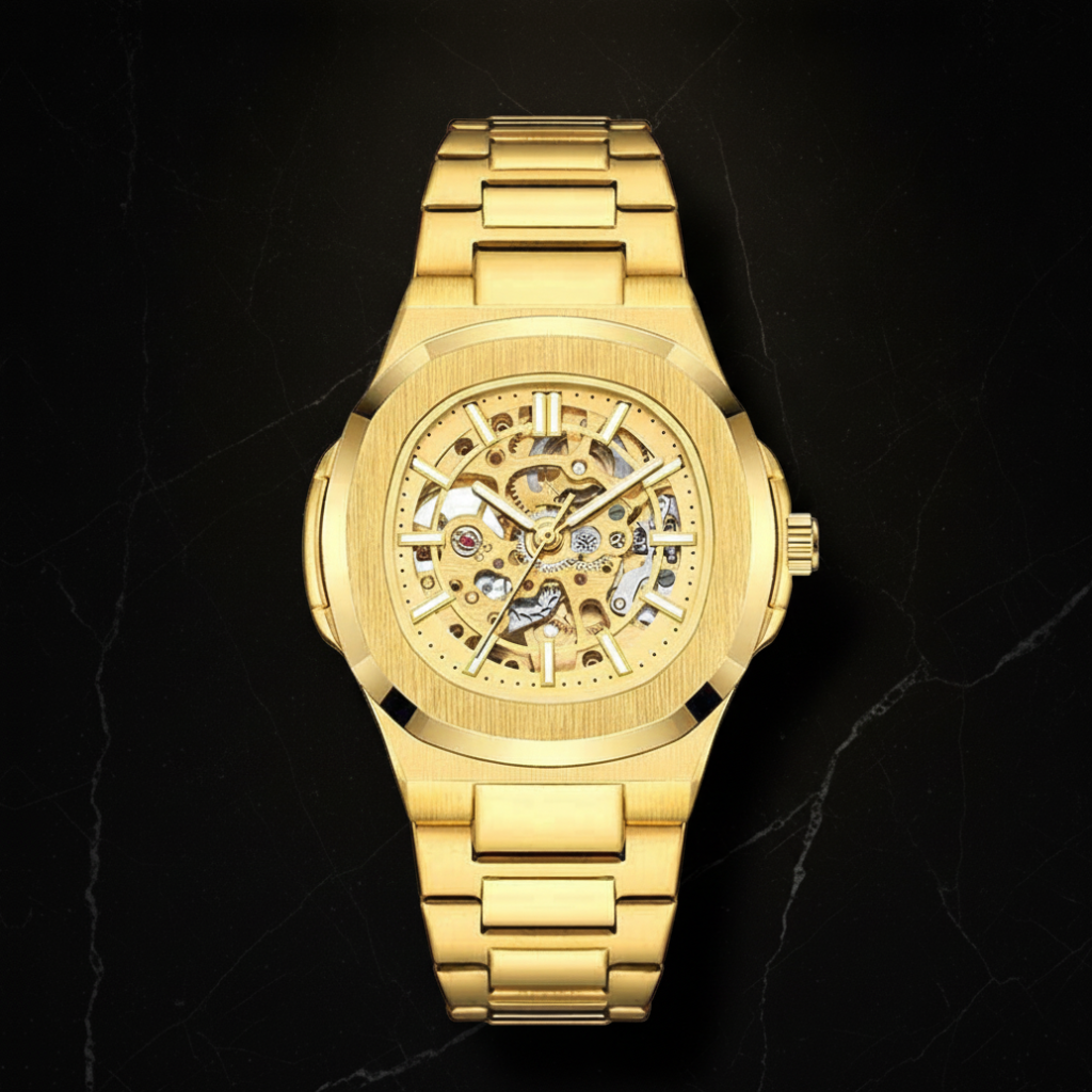 Montre automatique squelette homme — Doré