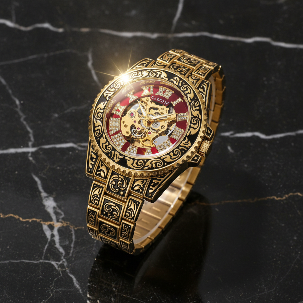 Montre automatique homme cadran noir et rouge