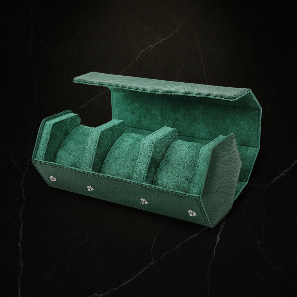 Boîte à montres hexagonale en cuir — Vert, 3 emplacements