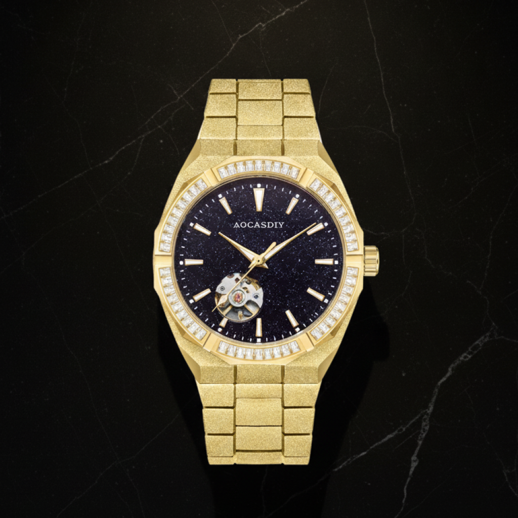 Montre automatique squelette cadran ciel étoilé — Doré