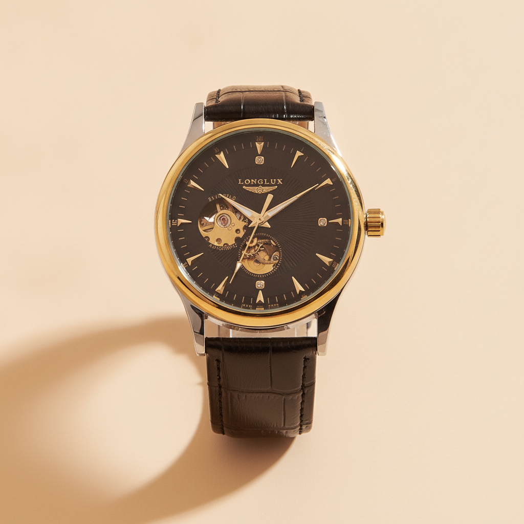 Montre automatique squelette cadran romain — Medium gold black