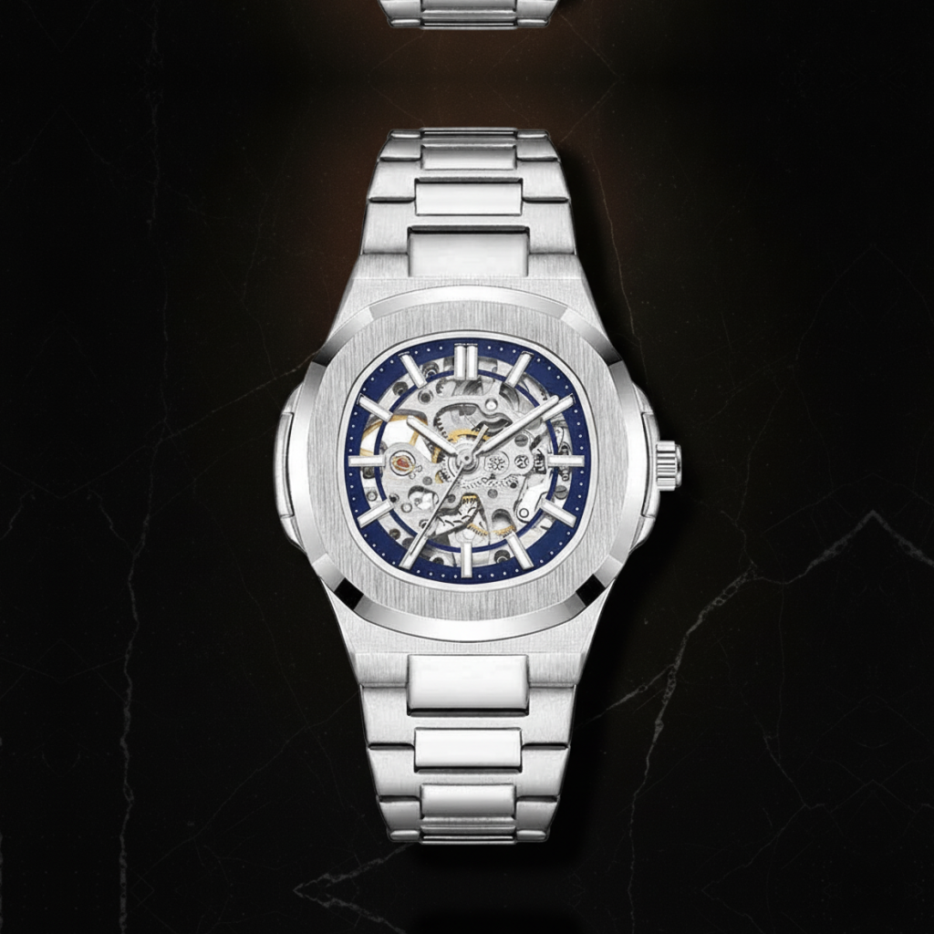 Montre automatique squelette homme cadran ajouré — Cadran bleu