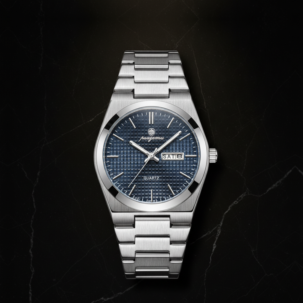 Montre chronographe homme avec date — Argenté et bleu