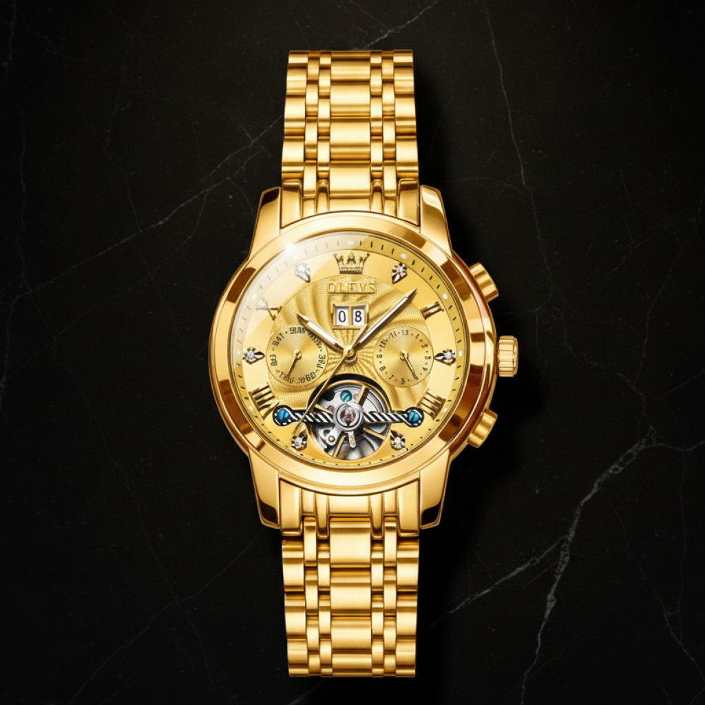 Montre automatique homme multifonction — Doré