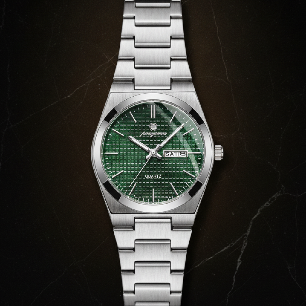 Montre chronographe homme avec date — Argenté et vert