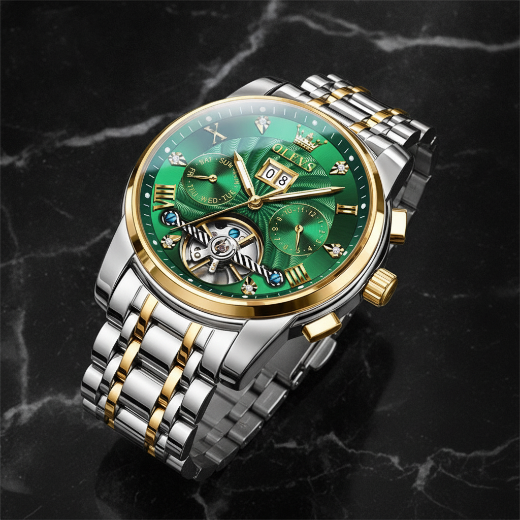 Montre automatique homme à cœur ouvert — vert