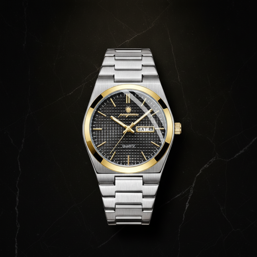 Montre chronographe homme avec date — Doré et noir