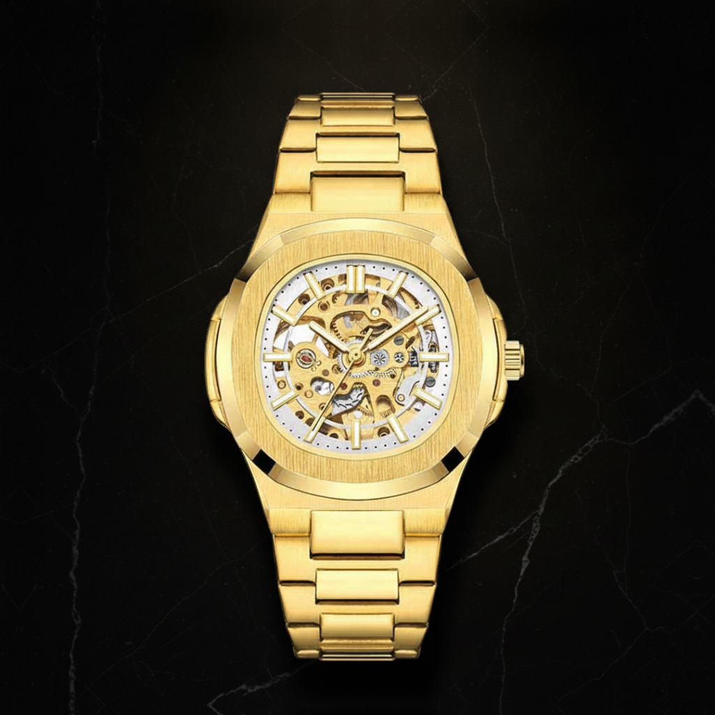 Montre automatique squelette pour homme — Rose