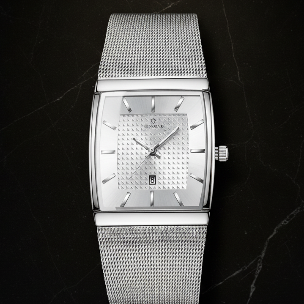 Montre automatique carrée — Argenté, maille acier