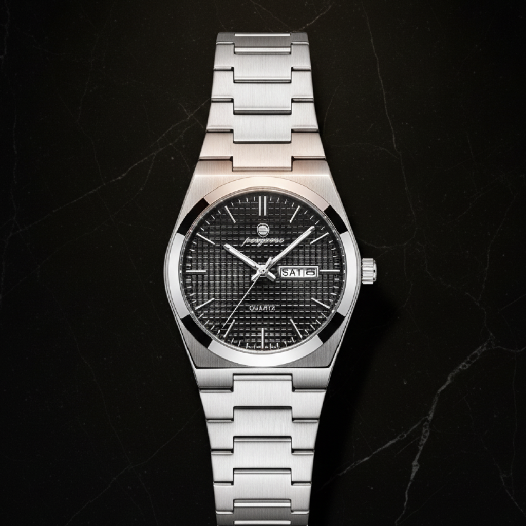 Montre chronographe homme avec date — Argenté et noir