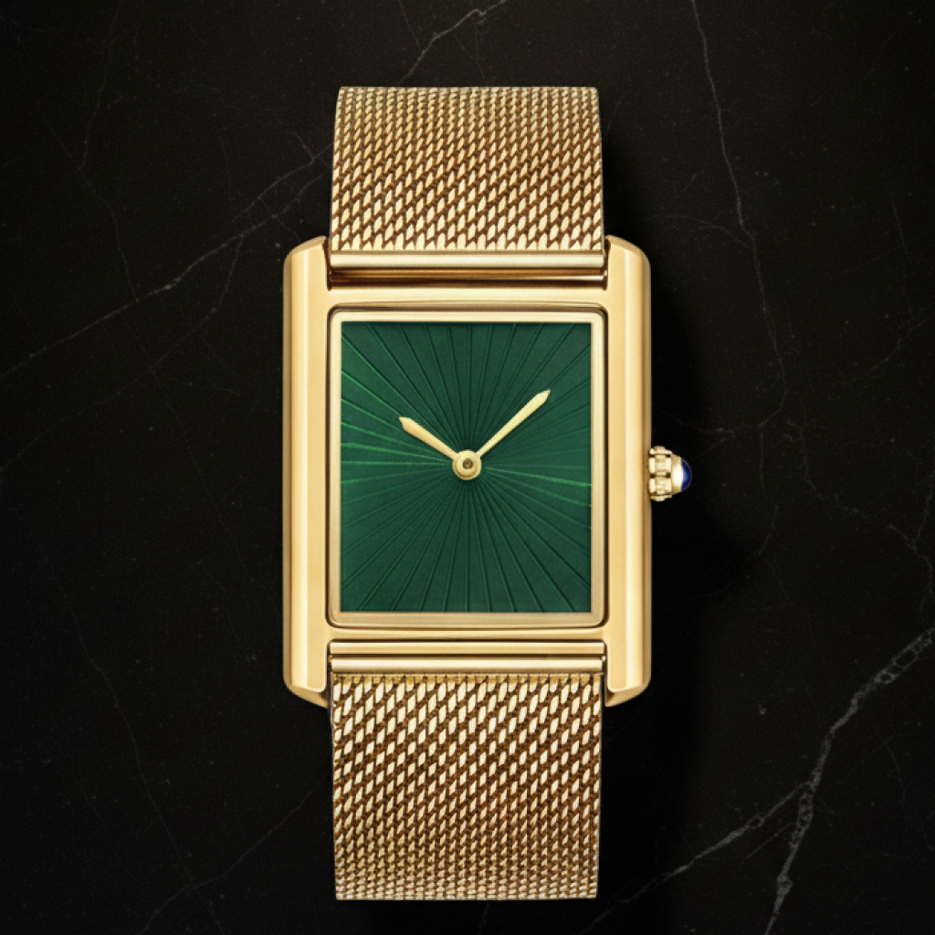 Montre carrée homme étanche — Doré, cadran vert