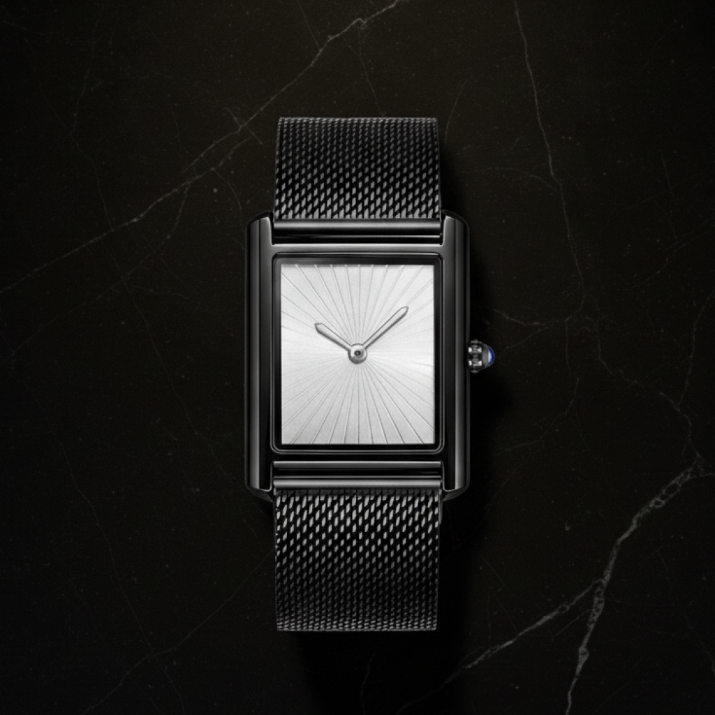 Montre carrée homme étanche — Noir, cadran blanc