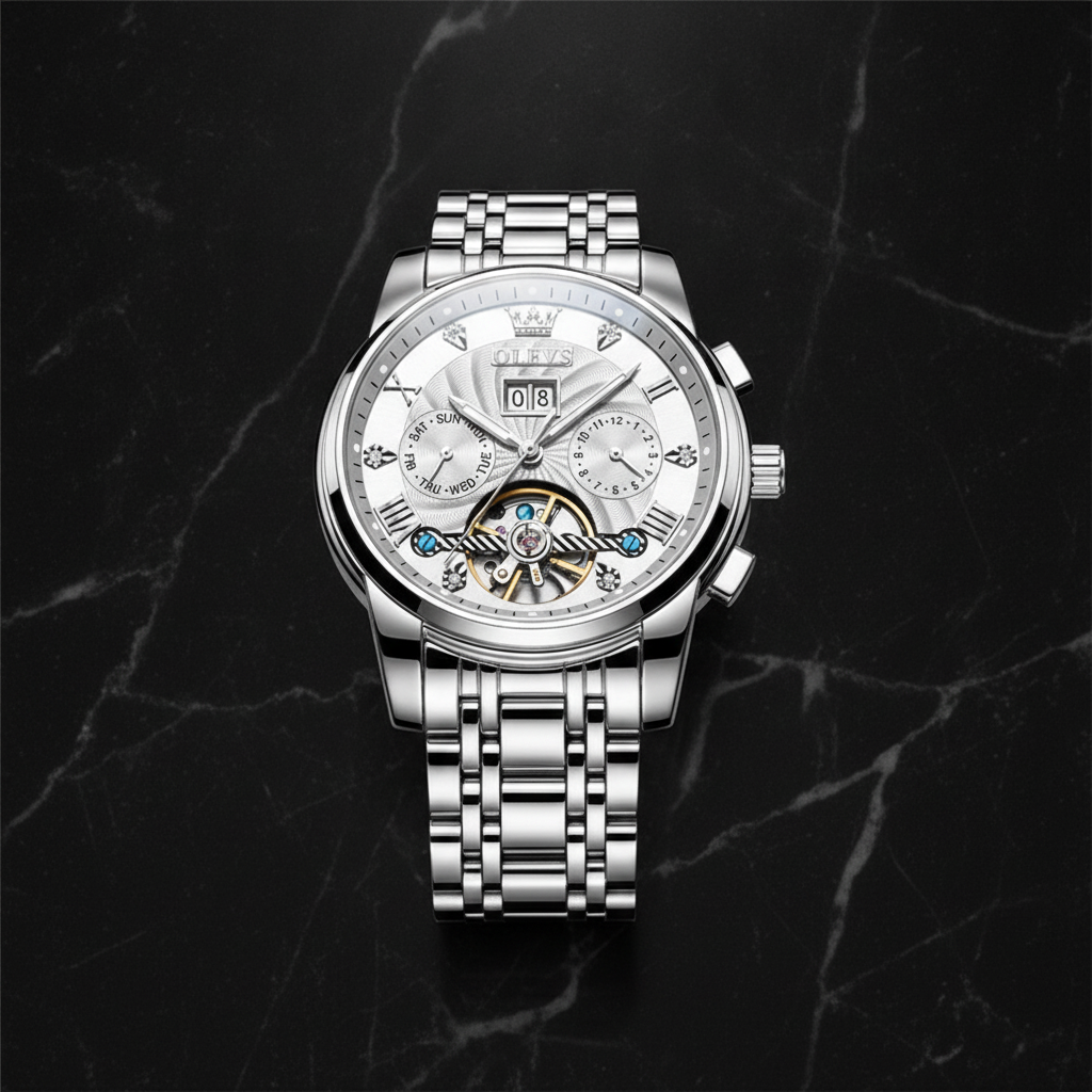 Montre automatique multifonction homme — BLANC