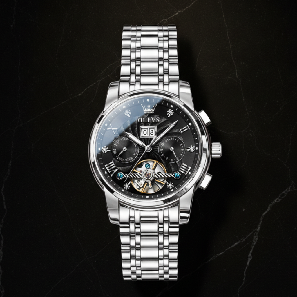 Montre automatique homme cadran multifonction — Argenté