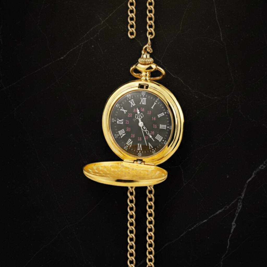 Montre à gousset cadran romain chaîne 37 cm — Doré et noir