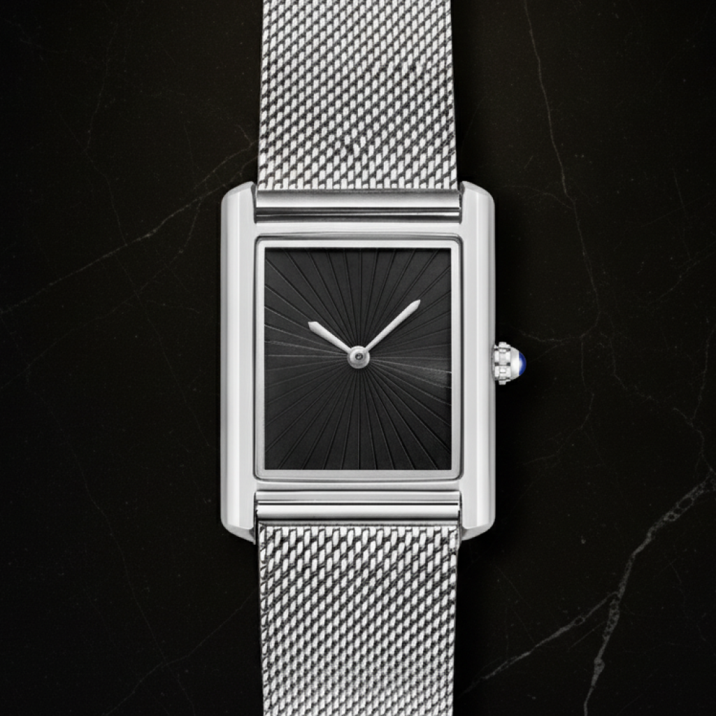 Montre carrée homme étanche — Argenté, cadran noir