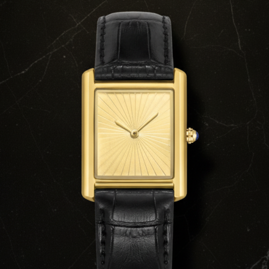 Montre carrée classique bracelet cuir — Doré et noir