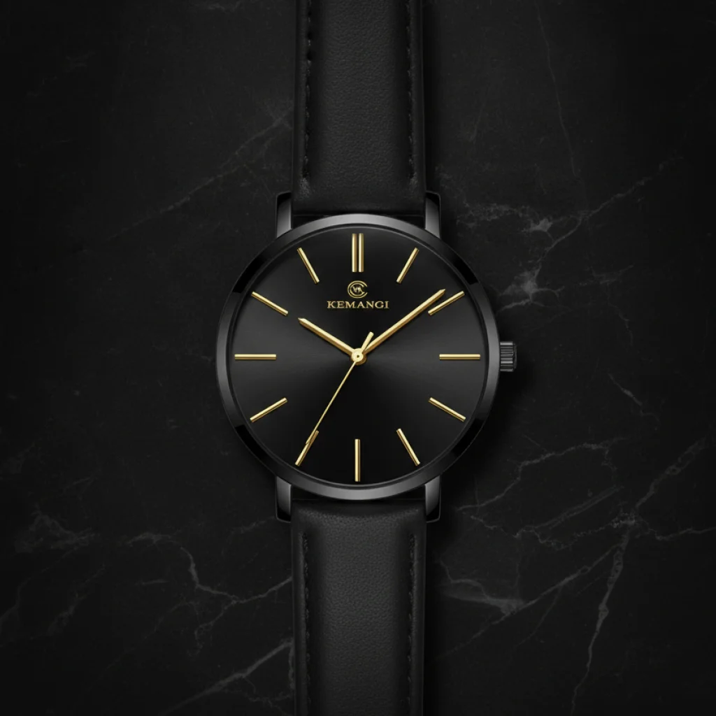 Solvane — Montre quartz ultra-plate dorée bracelet cuir