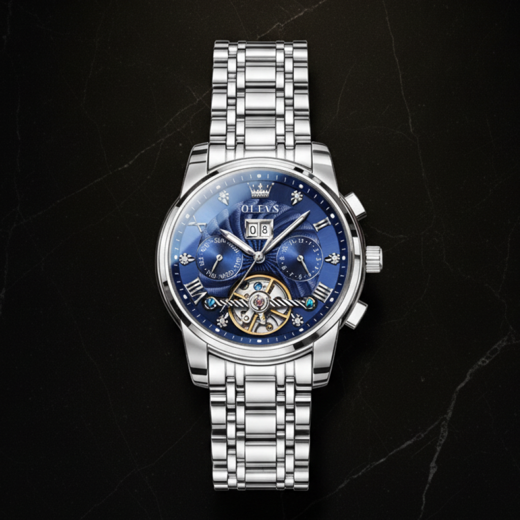 Montre automatique homme à cœur ouvert — Bleu ciel