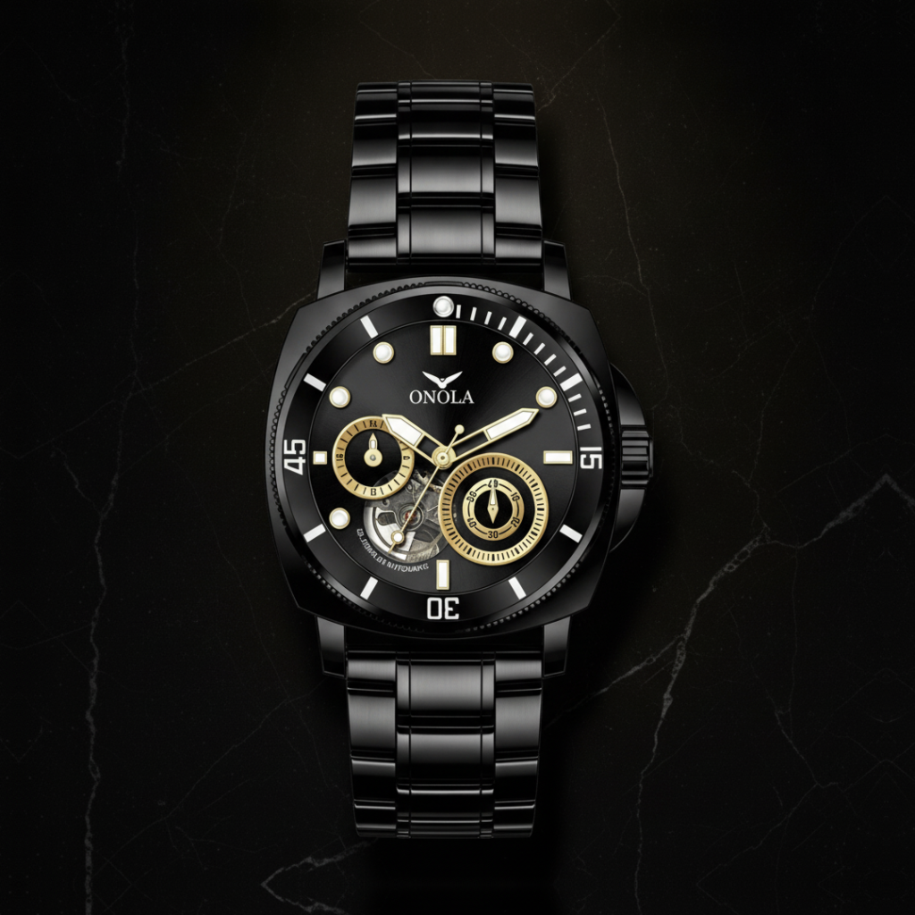 Montre automatique squelette bracelet acier — Noir