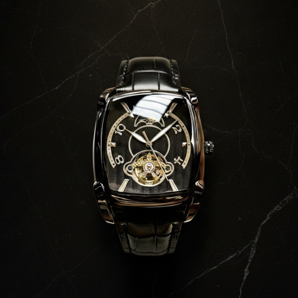 Montre squelette automatique boîtier tonneau — Noir