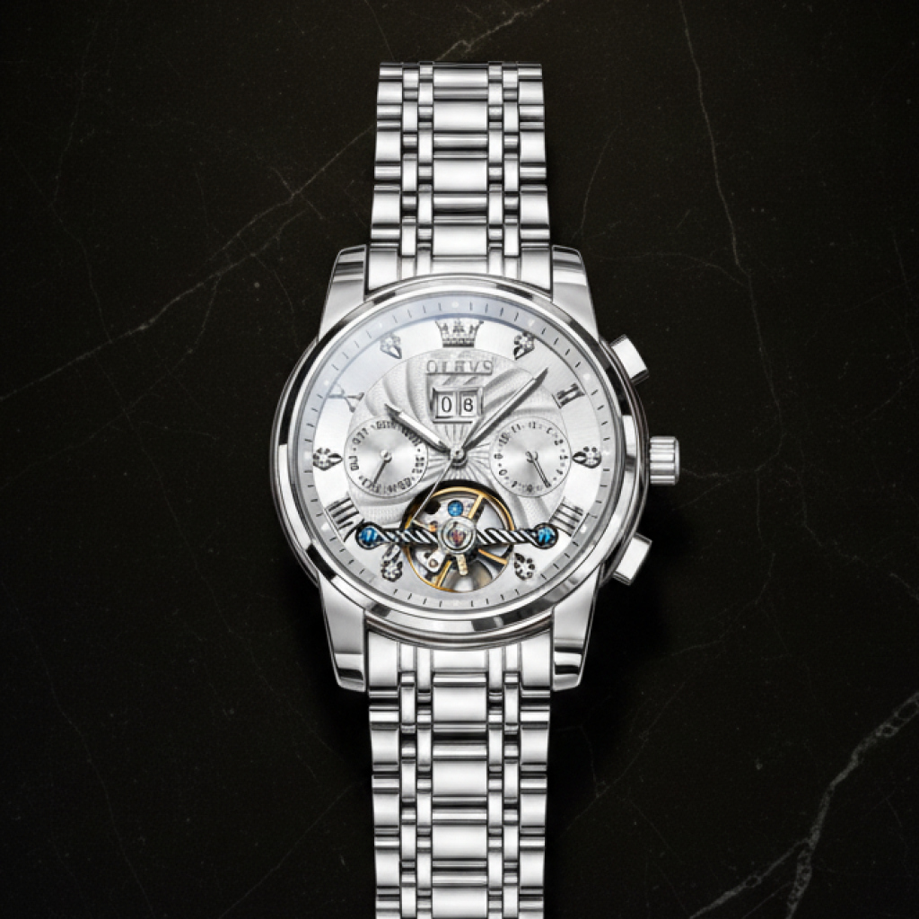 Montre automatique homme multifonction — Blanc