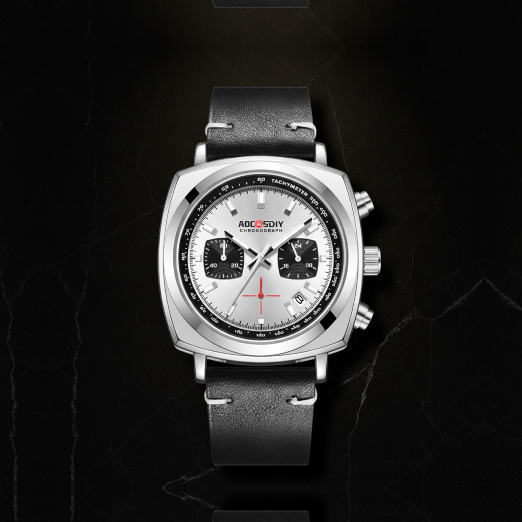 Montre chronographe carrée pour homme — Argenté