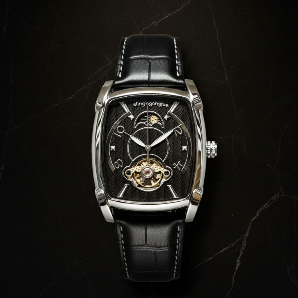 Montre squelette automatique forme tonneau — Argenté