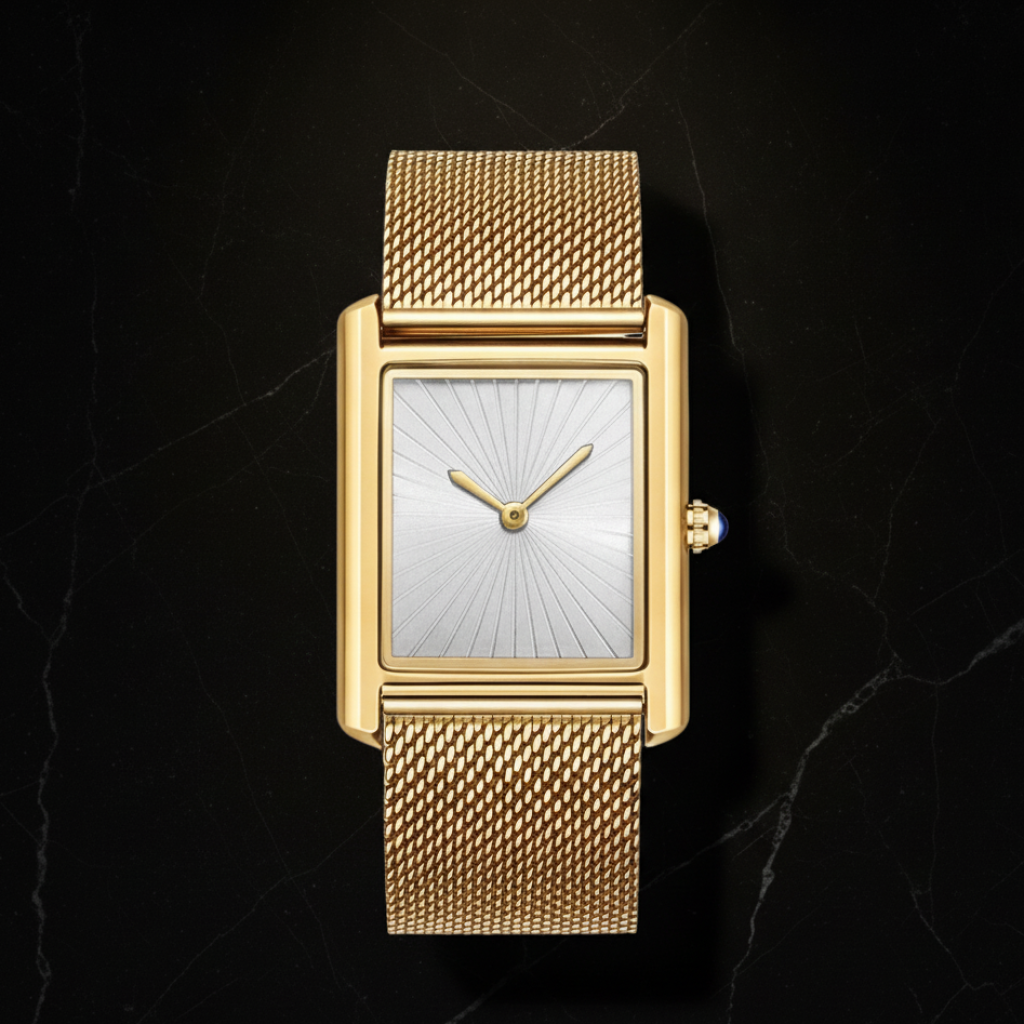 Montre carrée homme étanche — Doré, cadran blanc