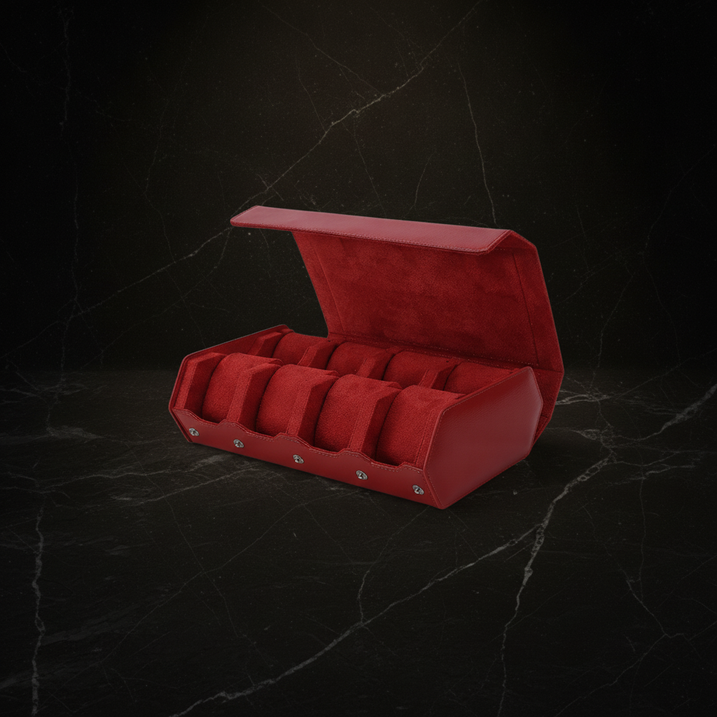 Boîte à montres hexagonale en cuir — Rouge, 8 emplacements