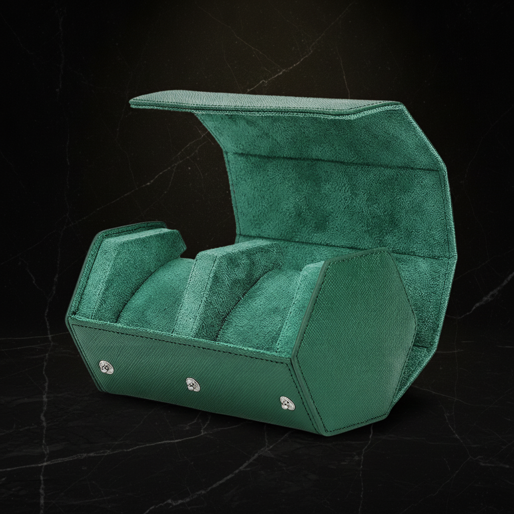 Boîte à montres hexagonale en cuir — Vert, 2 emplacements