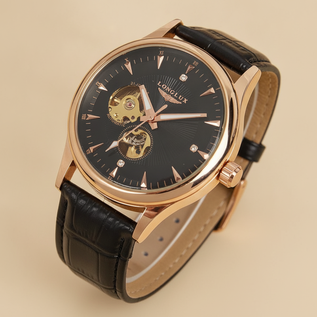 Montre automatique squelette homme cadran romain — 8020P Rose black