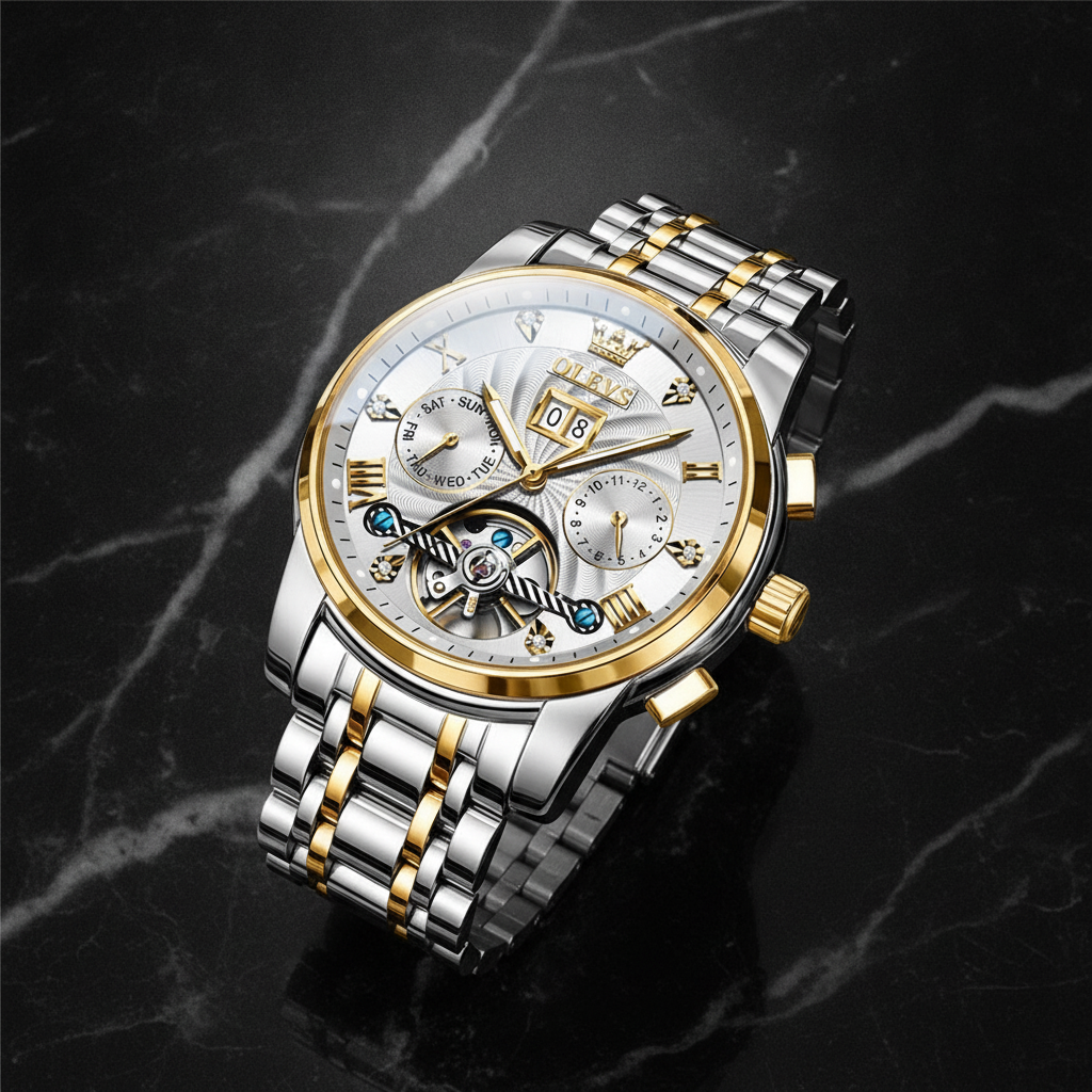 Montre automatique homme à cœur ouvert — Jaune