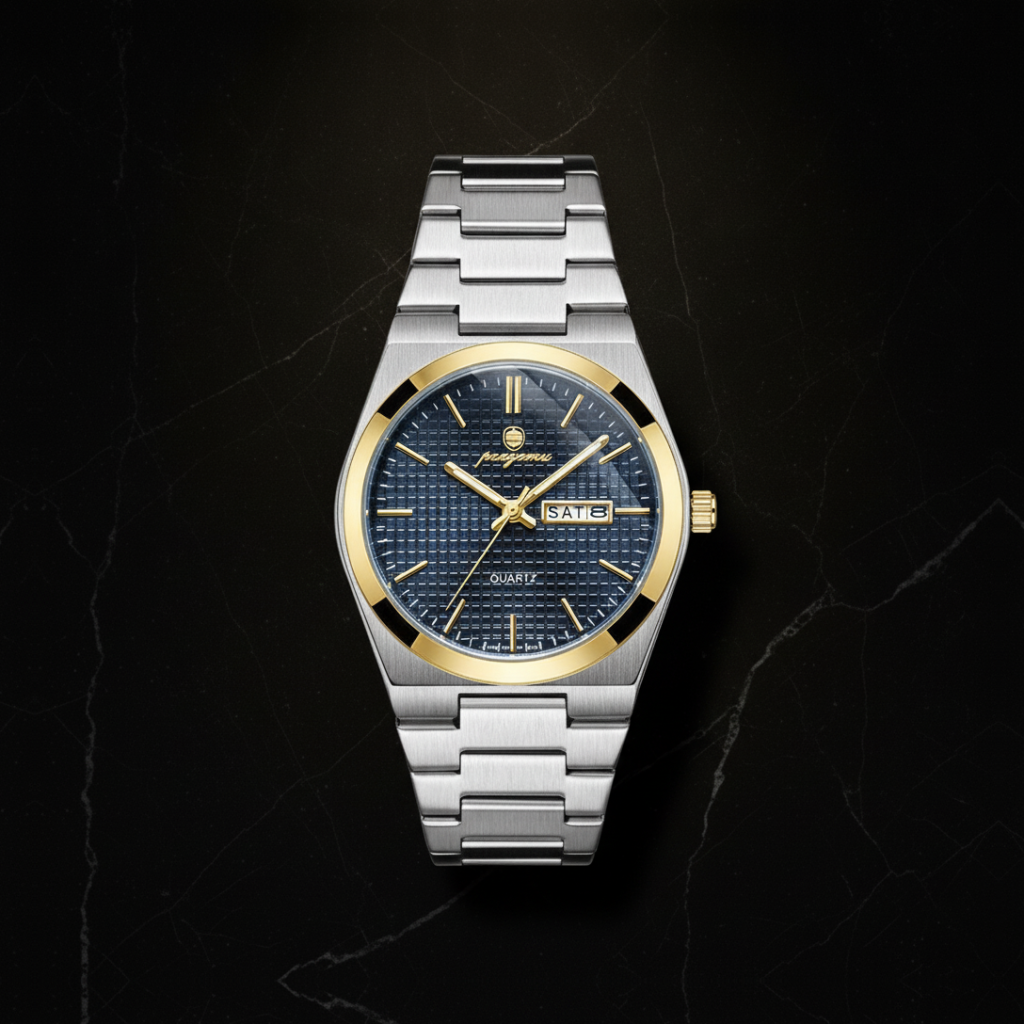 Montre chronographe homme avec date — Doré et bleu