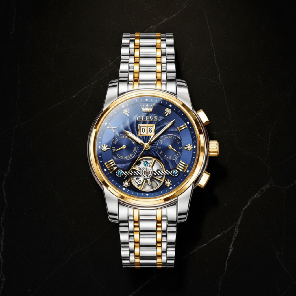 Montre automatique homme multifonction — Bleu