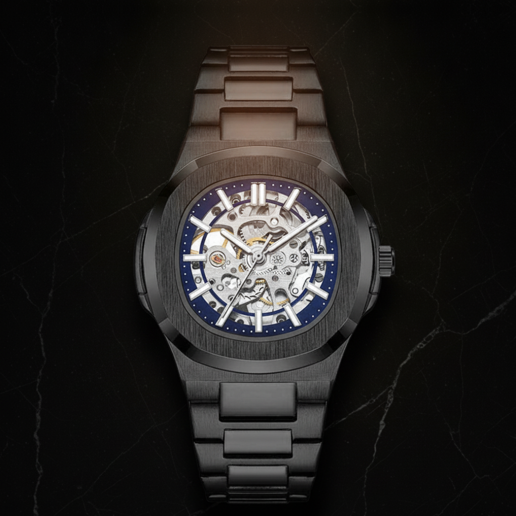 Montre automatique squelette cadran ajouré — Noir