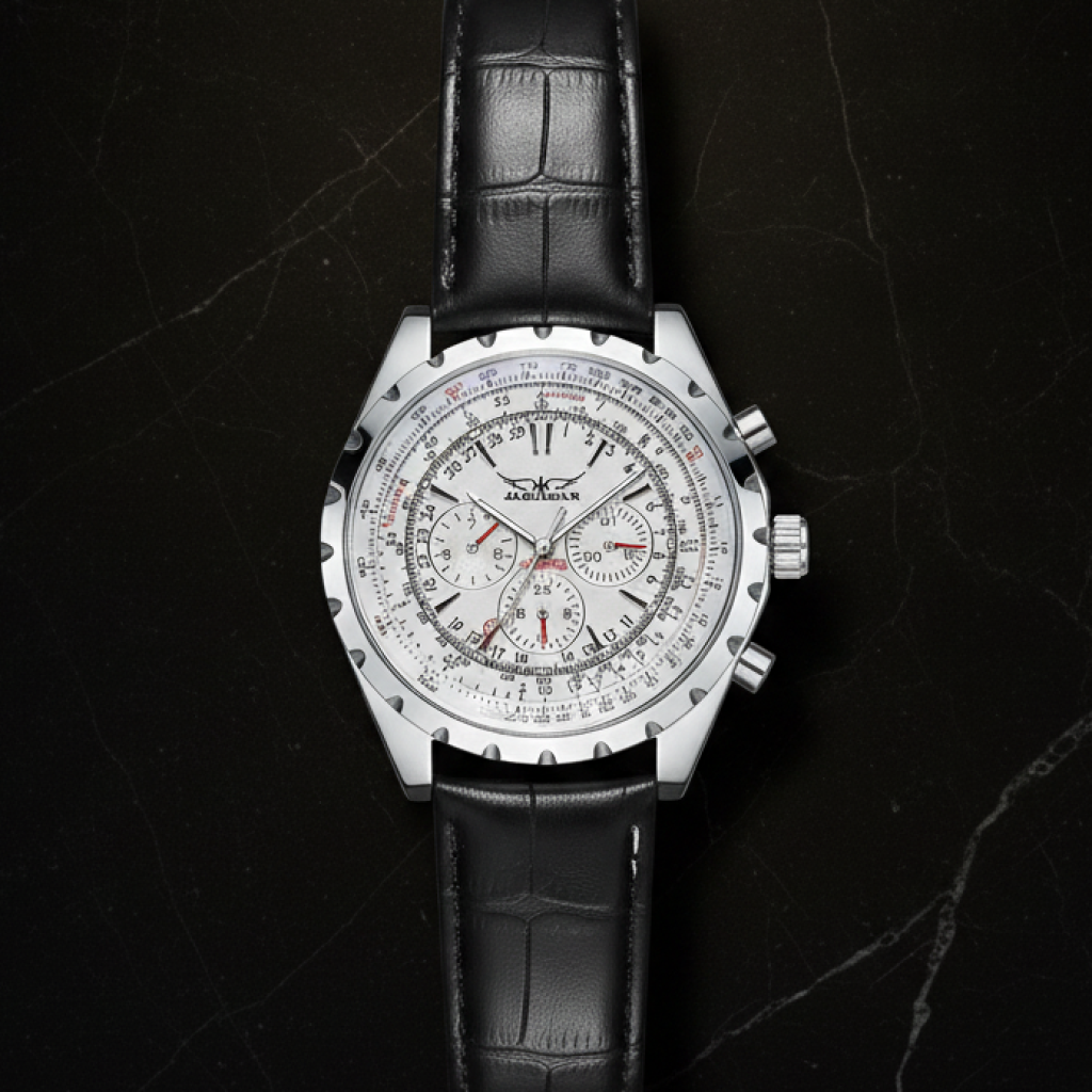 Montre aviateur automatique affichage 24 heures — Blanc