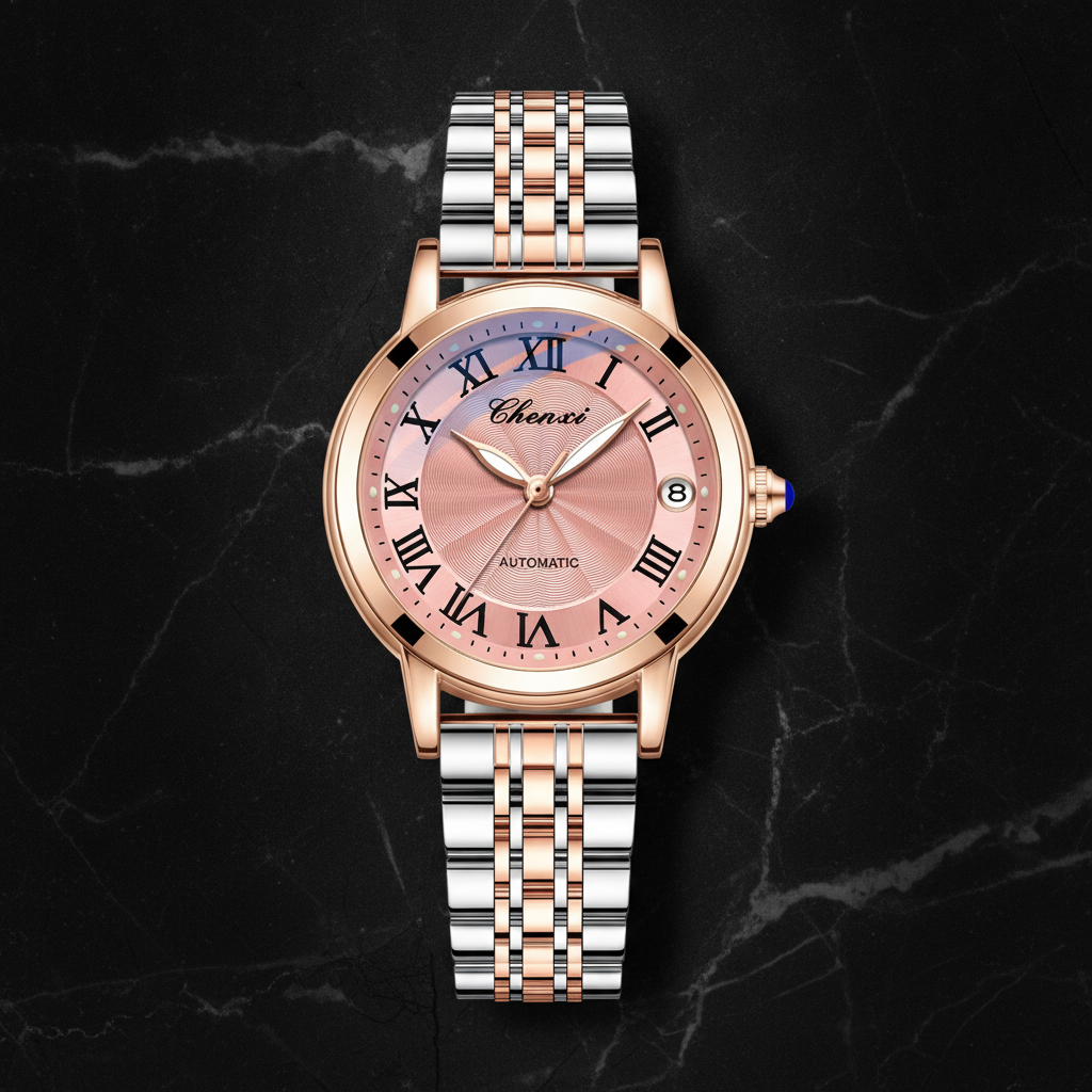 Montre automatique femme bracelet acier — pink