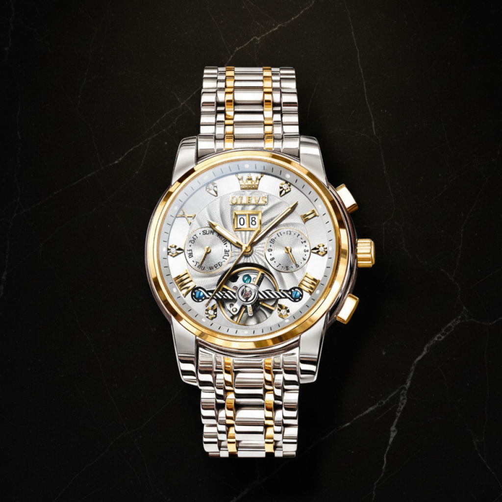 Montre automatique multifonction homme — Acier et doré