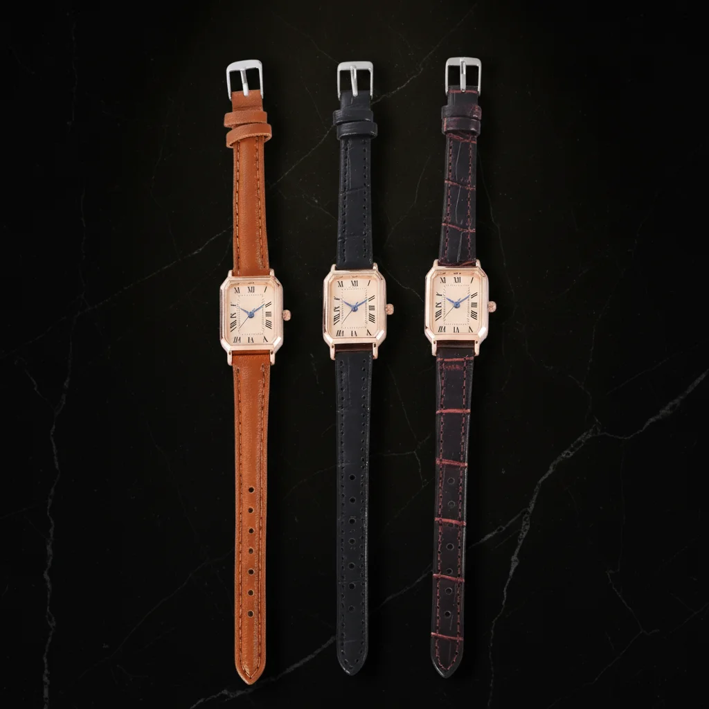 Solena — Montre femme carrée aiguilles bleues