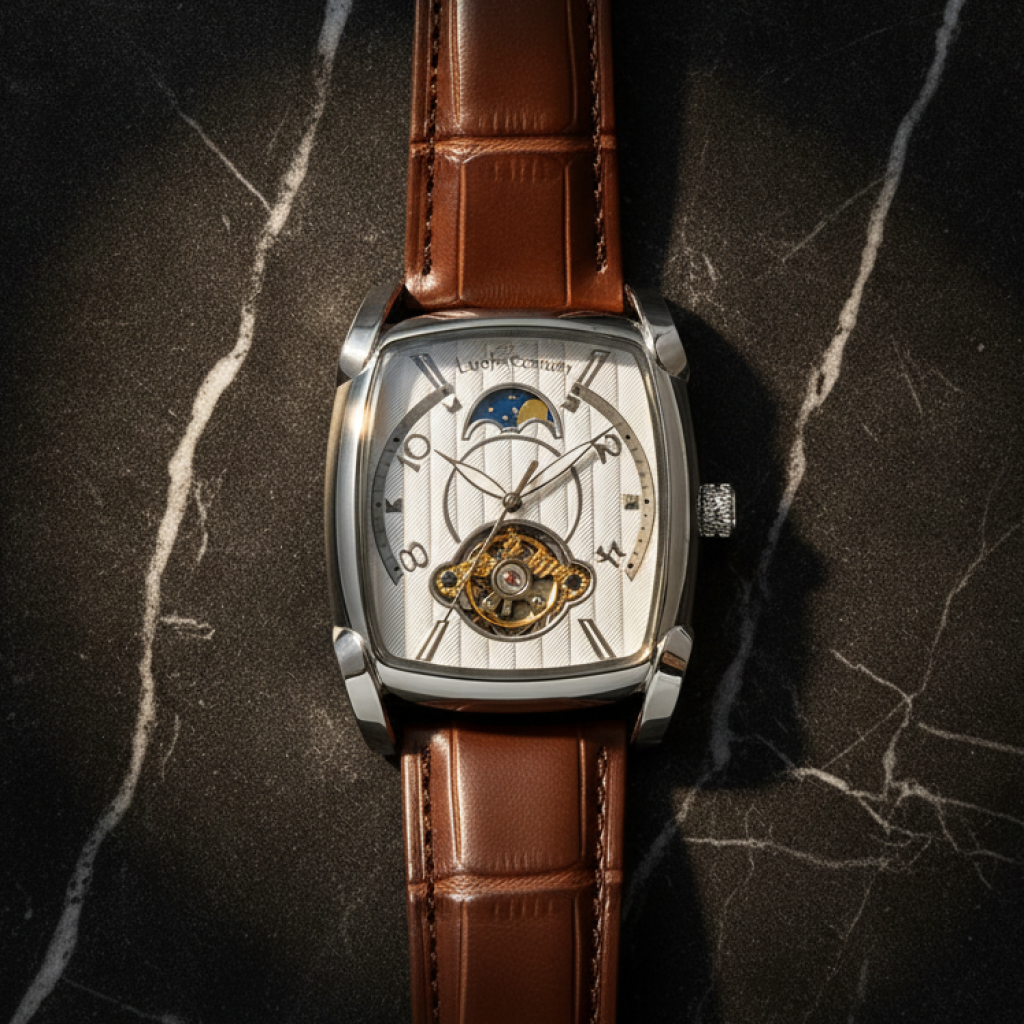 Montre squelette automatique homme forme tonneau — Blanc