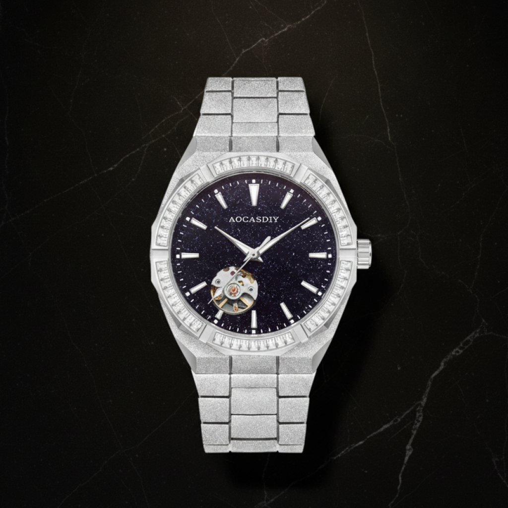 Montre automatique squelette cadran ciel étoilé — Argenté