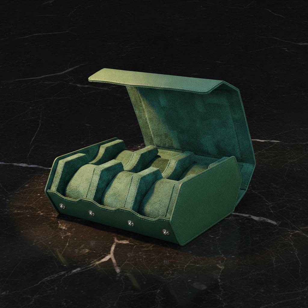 Boîte à montres hexagonale en cuir — Vert, 6 emplacements