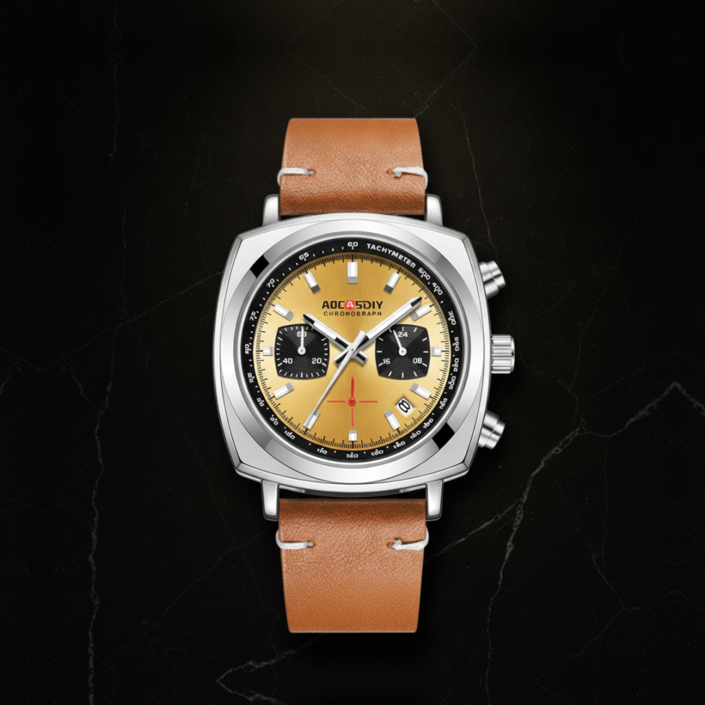 Montre chronographe carrée homme — Doré