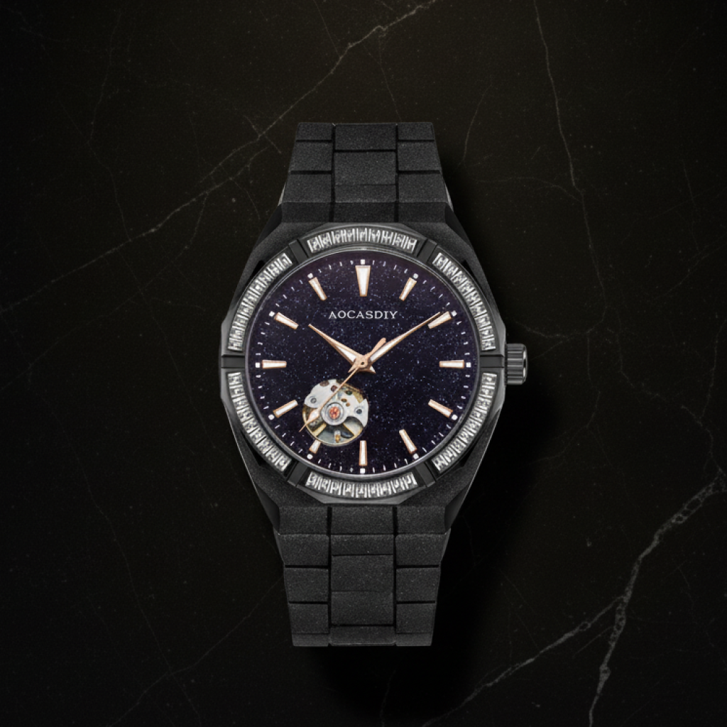 Montre automatique squelette cadran ciel étoilé — Noir