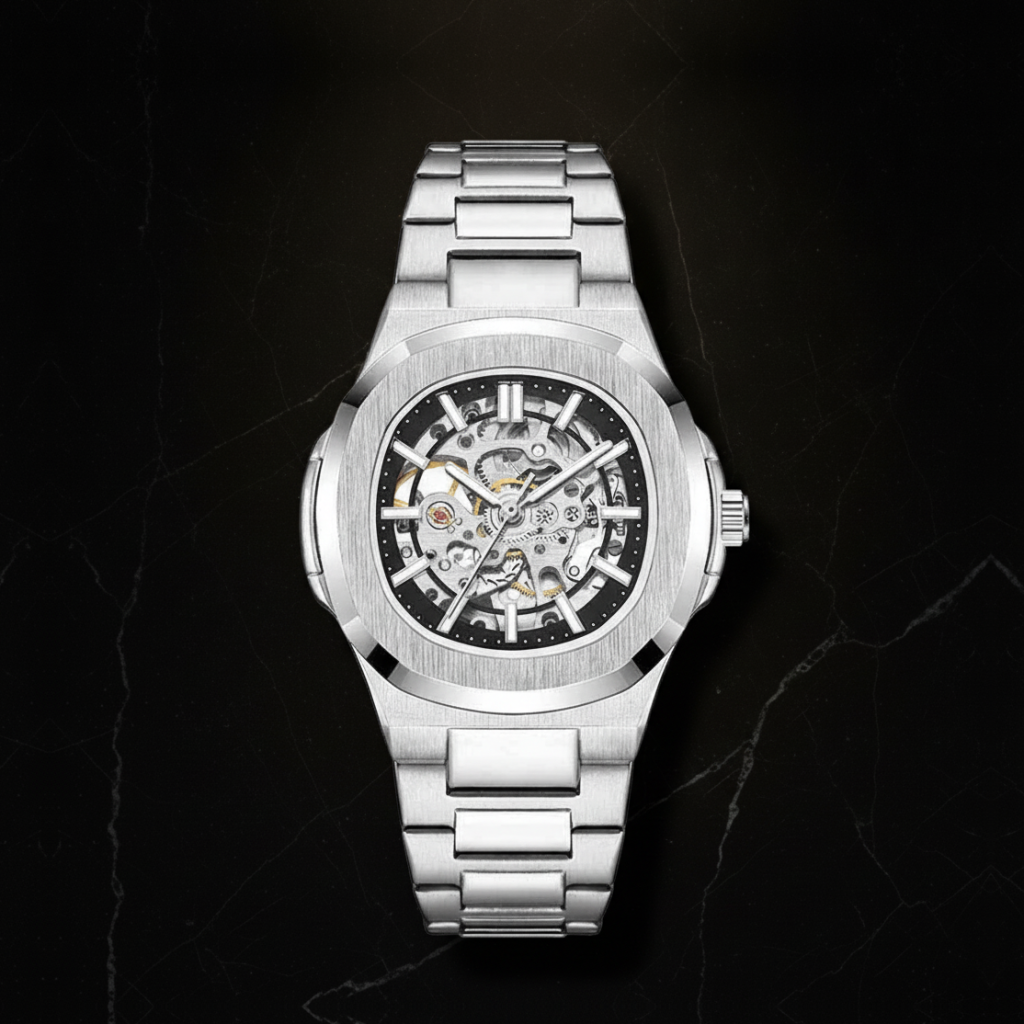 Montre automatique squelette pour homme — Bleu