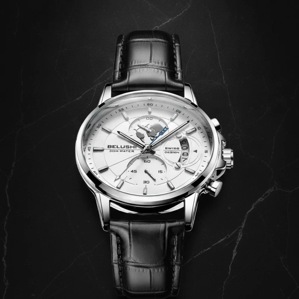 Alvane — Montre chronographe quartz bracelet cuir 42 mm