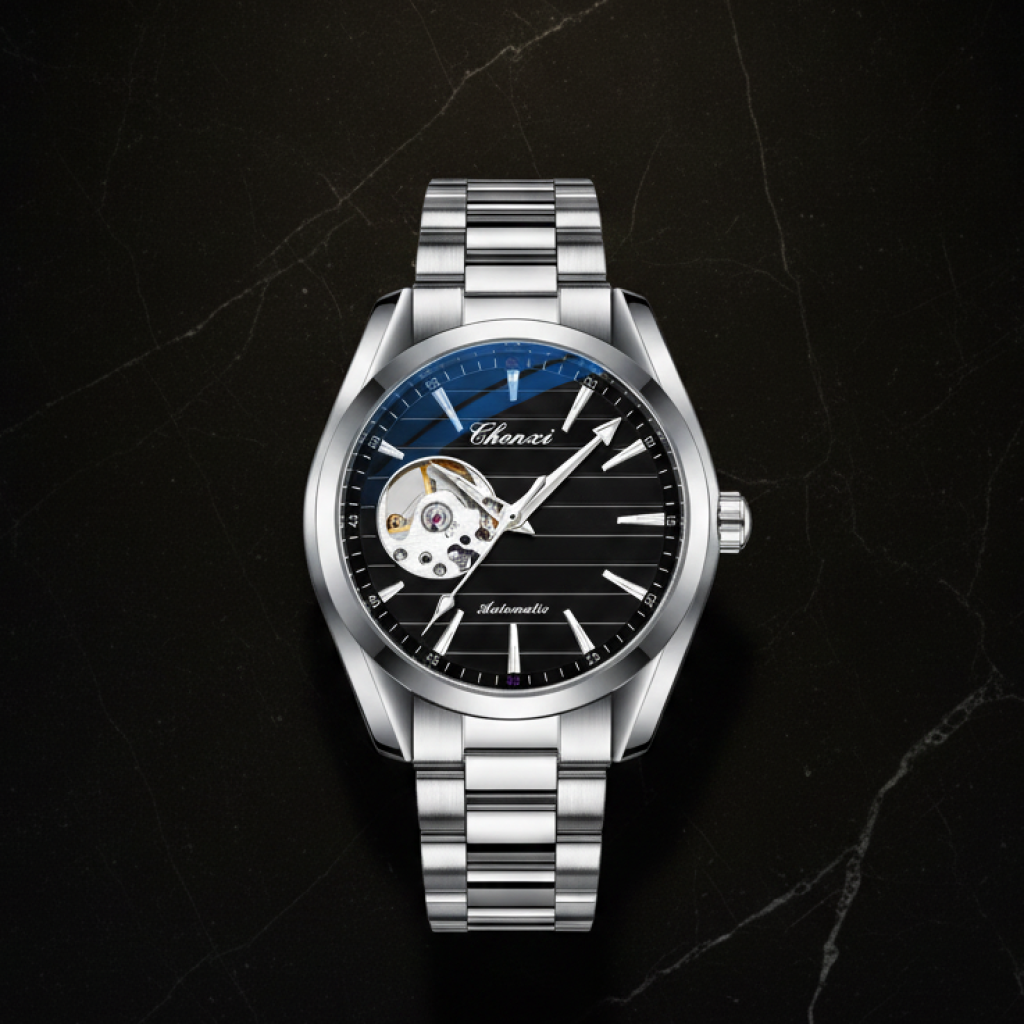 Montre automatique homme bracelet acier — Cadran noir
