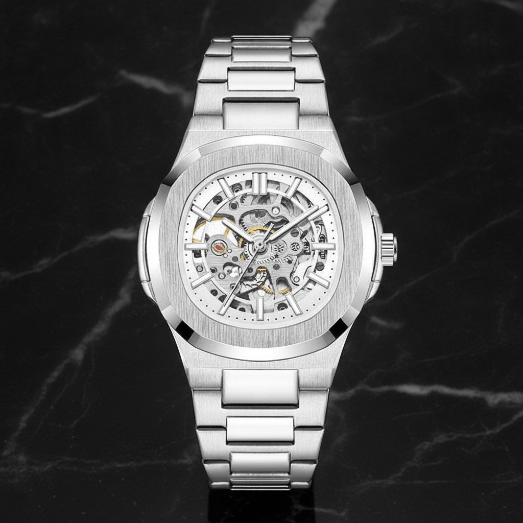 Montre automatique squelette cadran ajouré — Gris