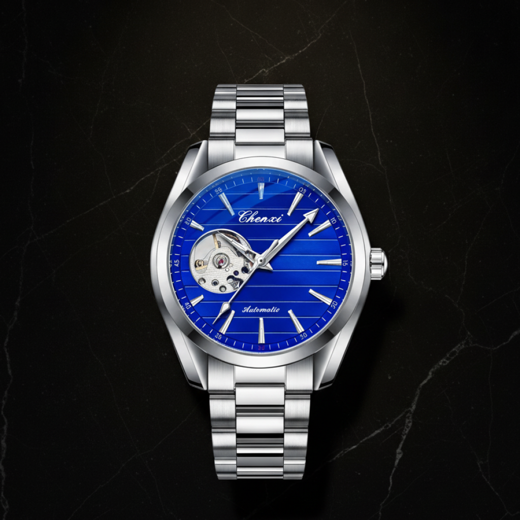 Montre automatique homme bracelet acier — Cadran bleu